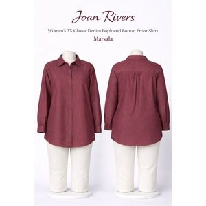 Joan Rivers Womens 3X Classic Denim Boyfriend Button Front Shirt Marsala A266637